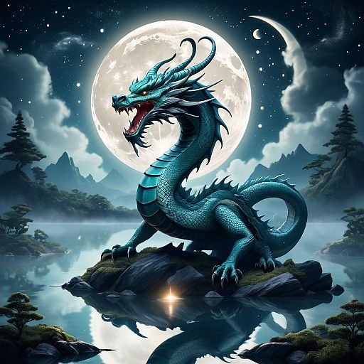 Mythical Bakunawa Dragon in Tranquil Lake