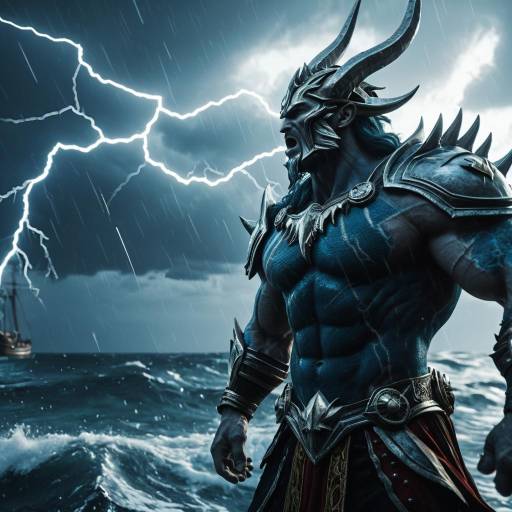 Fantasy Sea God Triton in Stormy Ocean