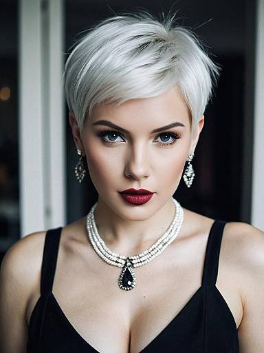 Realistic White Pixie Cut Portrait