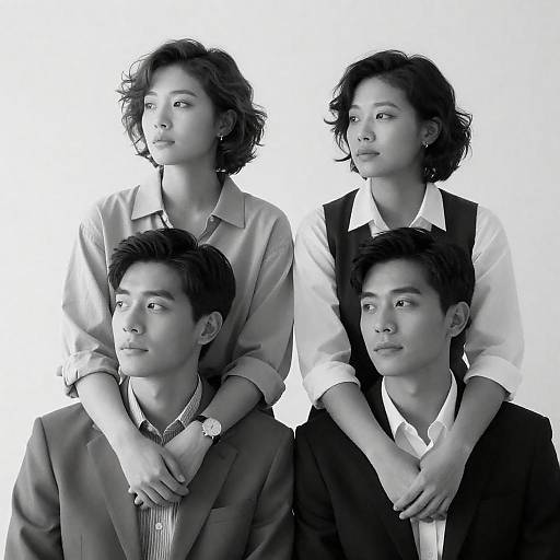 Serene Black-and-White Group Portrait