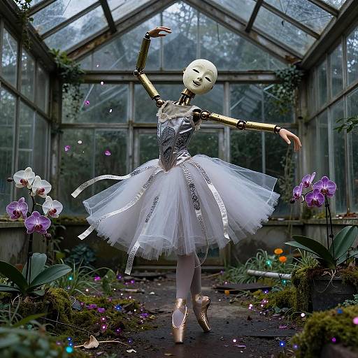 Porcelain Marionette Ballerina in Neon Greenhouse