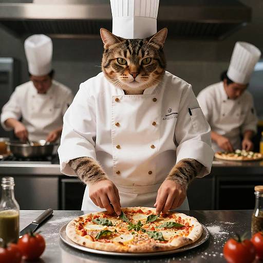 Chubby Chef Cat Making Pizza