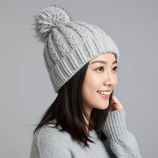 Smiling Woman in Cozy Woolly Hat