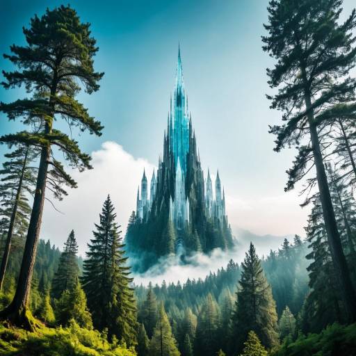 Dreamy Forest with Crystal Tower View