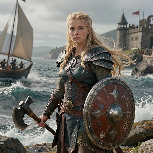 Viking Warrior Woman With Axe and Shield