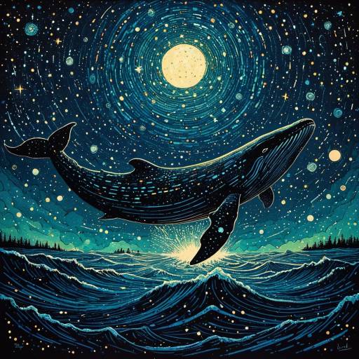 Cosmic Whale Swimming Through Starry Nebula