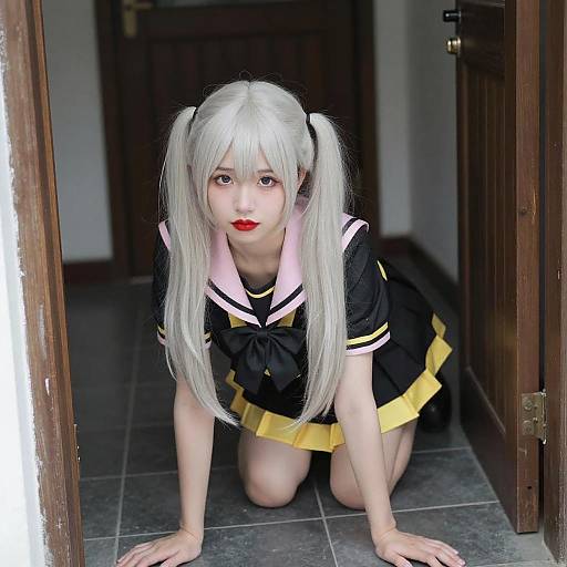 Blonde Woman in Sailor Outfit Pose