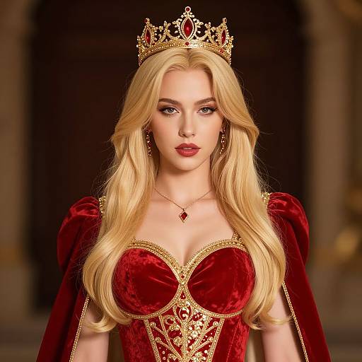 Regal Woman in Red and Gold