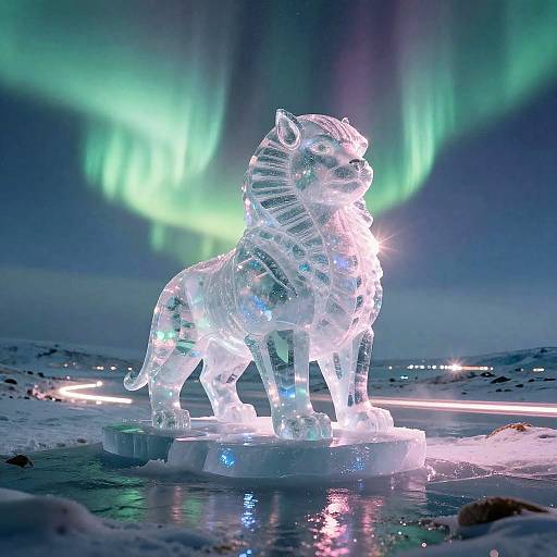 Floating Crystalline Sphinx Above Arctic Tundra