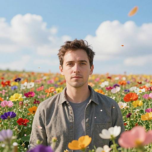 Man Amidst Vibrant Spring Blooms