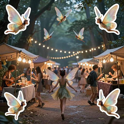 Fairy Market at Night with Wings and Lights