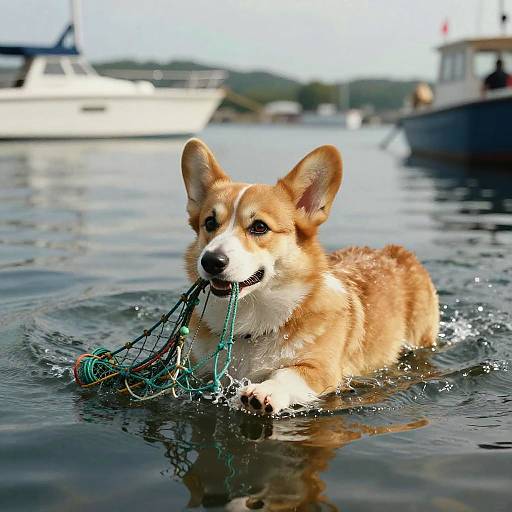 Hyper-Realistic Corgi Harbor Swim