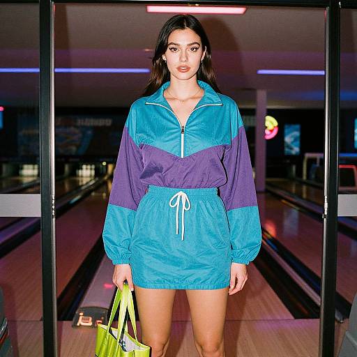 Retro Sporty Woman at Bowling Alley