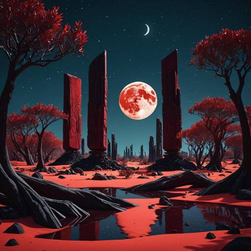 Crimson Desert with Twin Moons and Monoliths Crimson Desert with Twin Moons and Monoliths