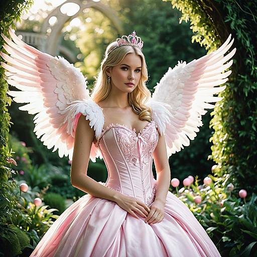 Woman in Pink Swan Costume with Angelic Wings