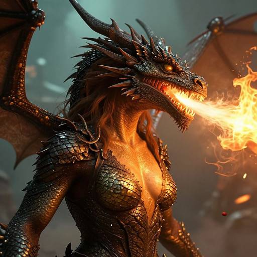 Realistic Woman Dragon Breathing Fire