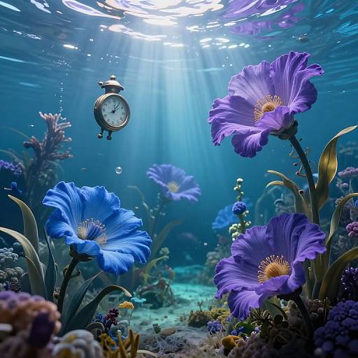 Surreal Underwater Dreamscape with Timepieces