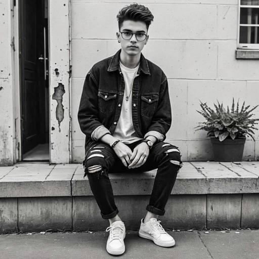 Hipster Boy in Monochrome Casual Outfit