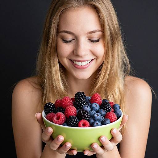 Smiling Woman with Vibrant Berry Bowl