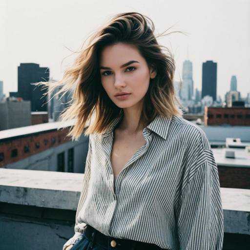 Fashion Model with Blended Layers Hairstyle on Rooftop