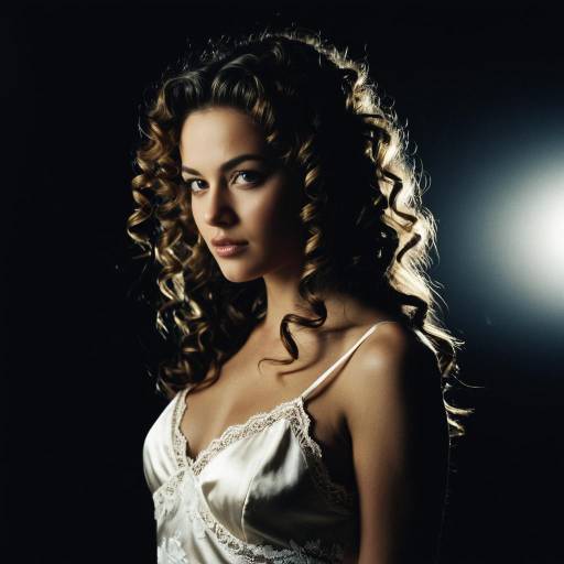 Curly Hair Woman in Silk Dress