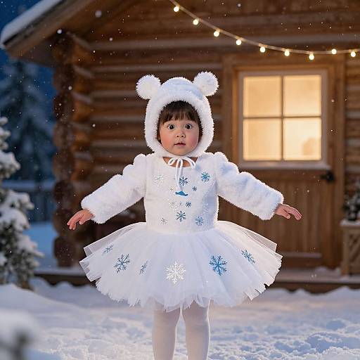 Child in Snowflake Ballet Costume Winter Scene