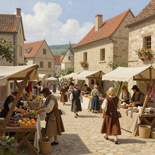 Bustling Medieval Marketplace Scene