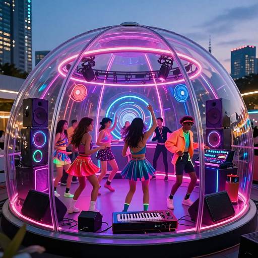 Electropop Dance Party in Neon Glass Dome