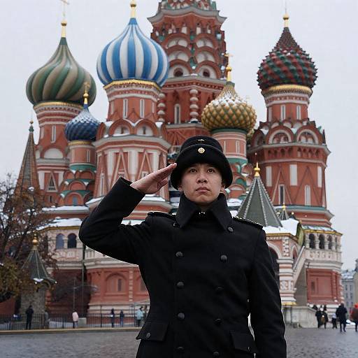 Person Saluting at St. Basil's Cathedral