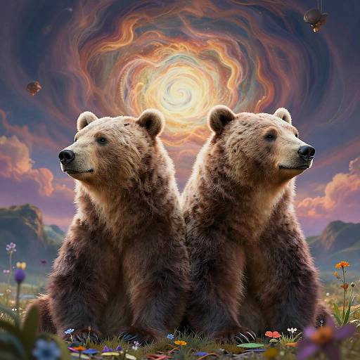 Two-Headed Bear in Surreal Dreamscape
