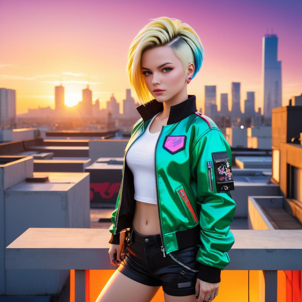 Punk Android 18 on Urban Rooftop