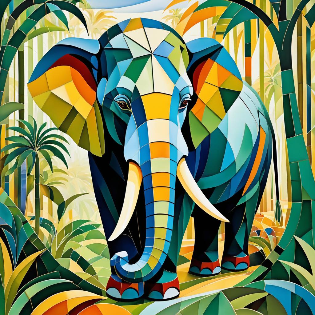 Cubist Elephant Amidst Jungle Vibes