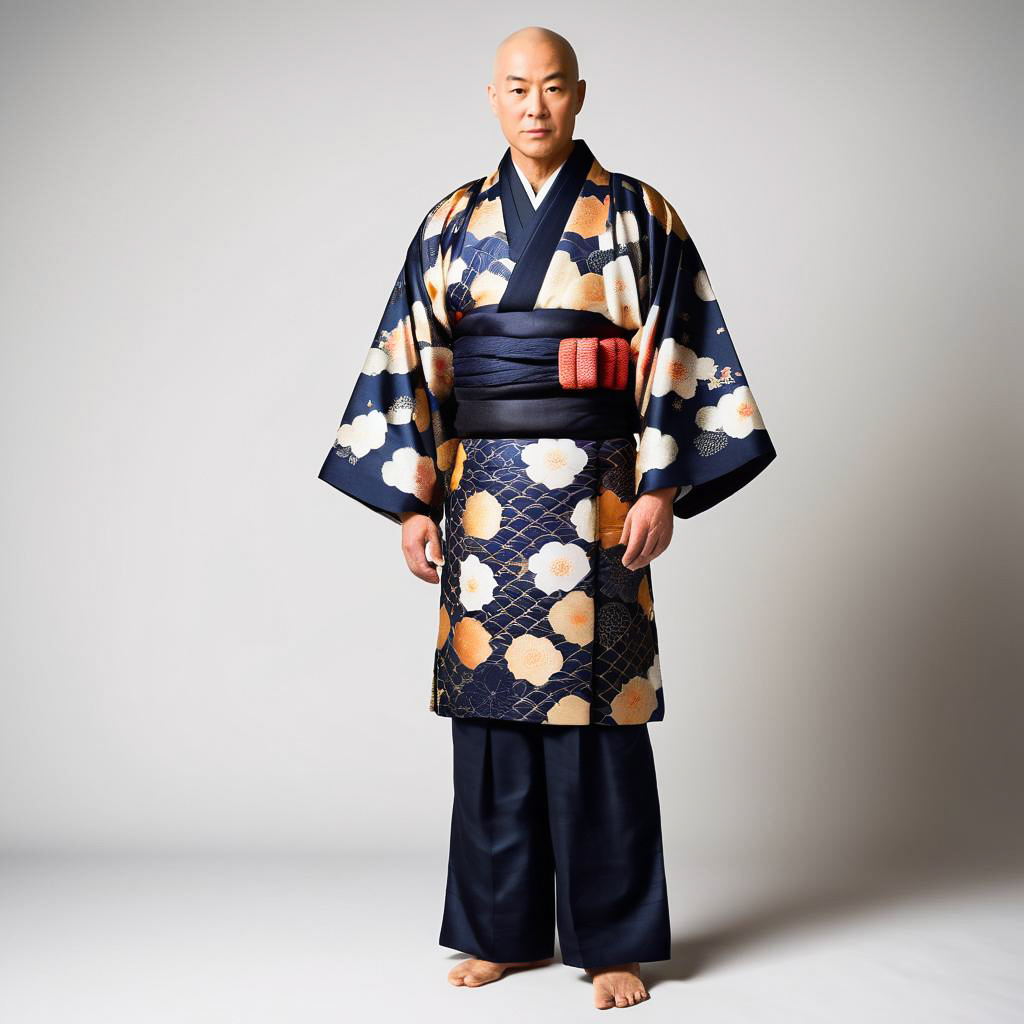 Proud Middle-Aged Man in Kimono