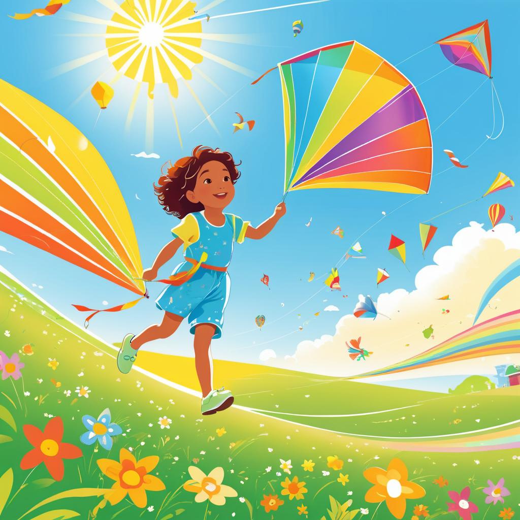 Joyful Child Flying a Colorful Kite