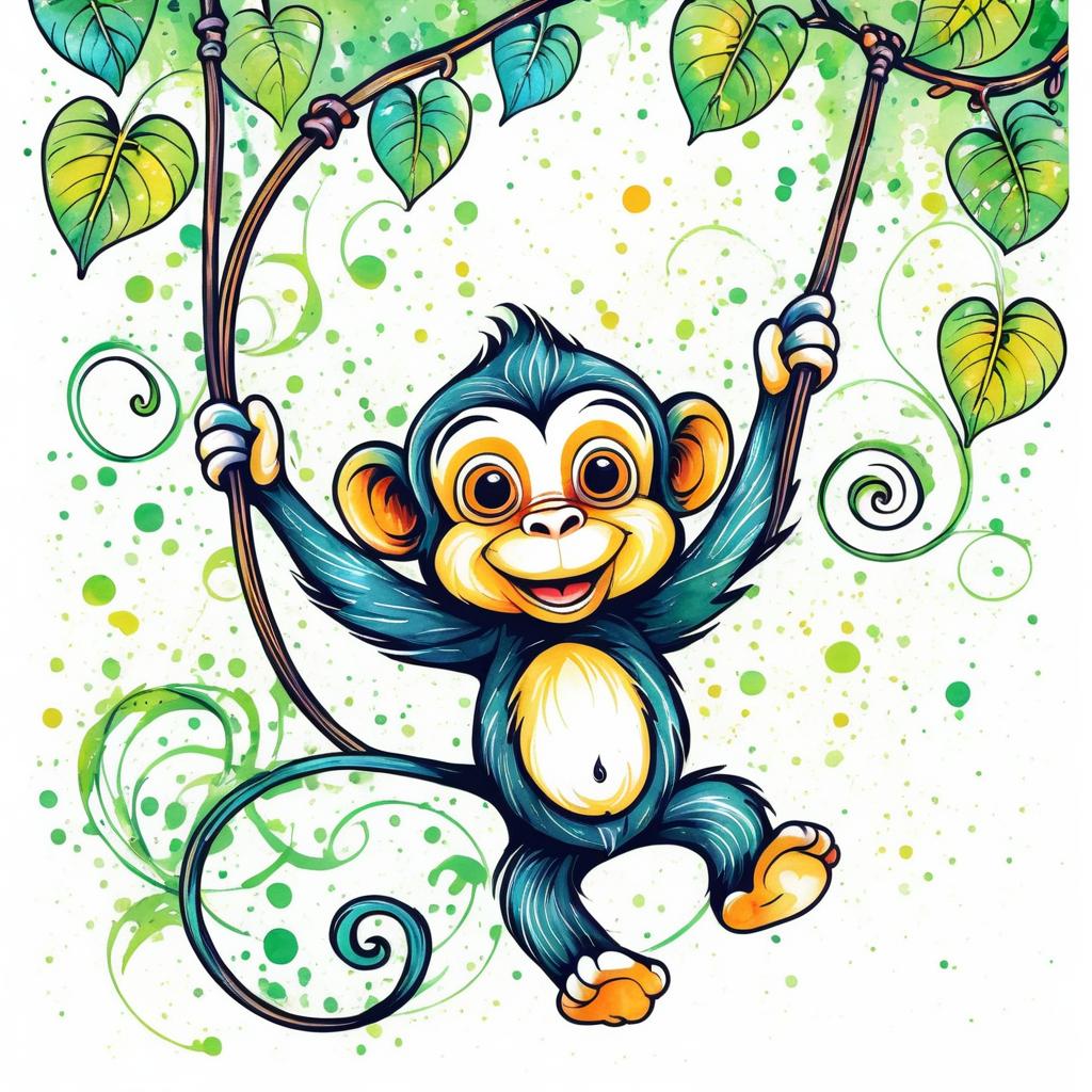 Whimsical Monkey Swinging in Watercolor