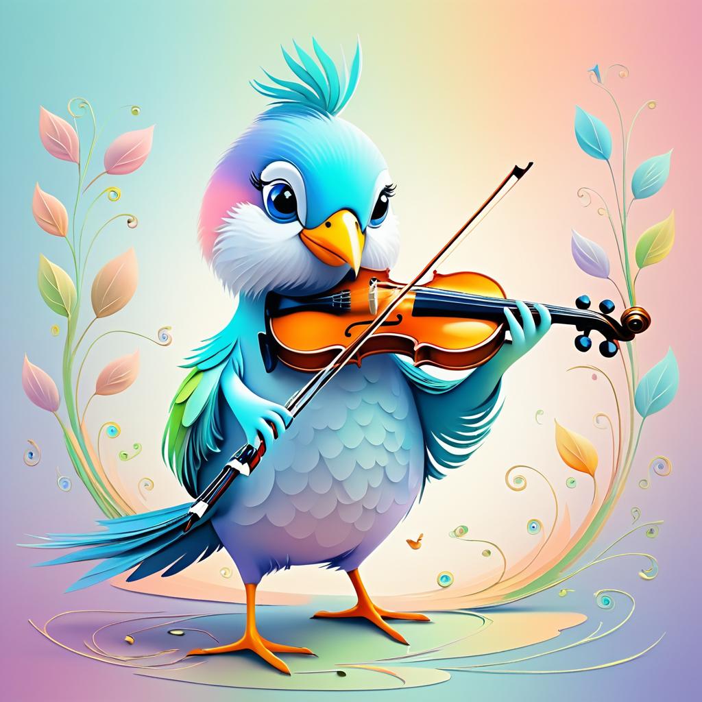 Whimsical Bird Playing Violin in Pastels