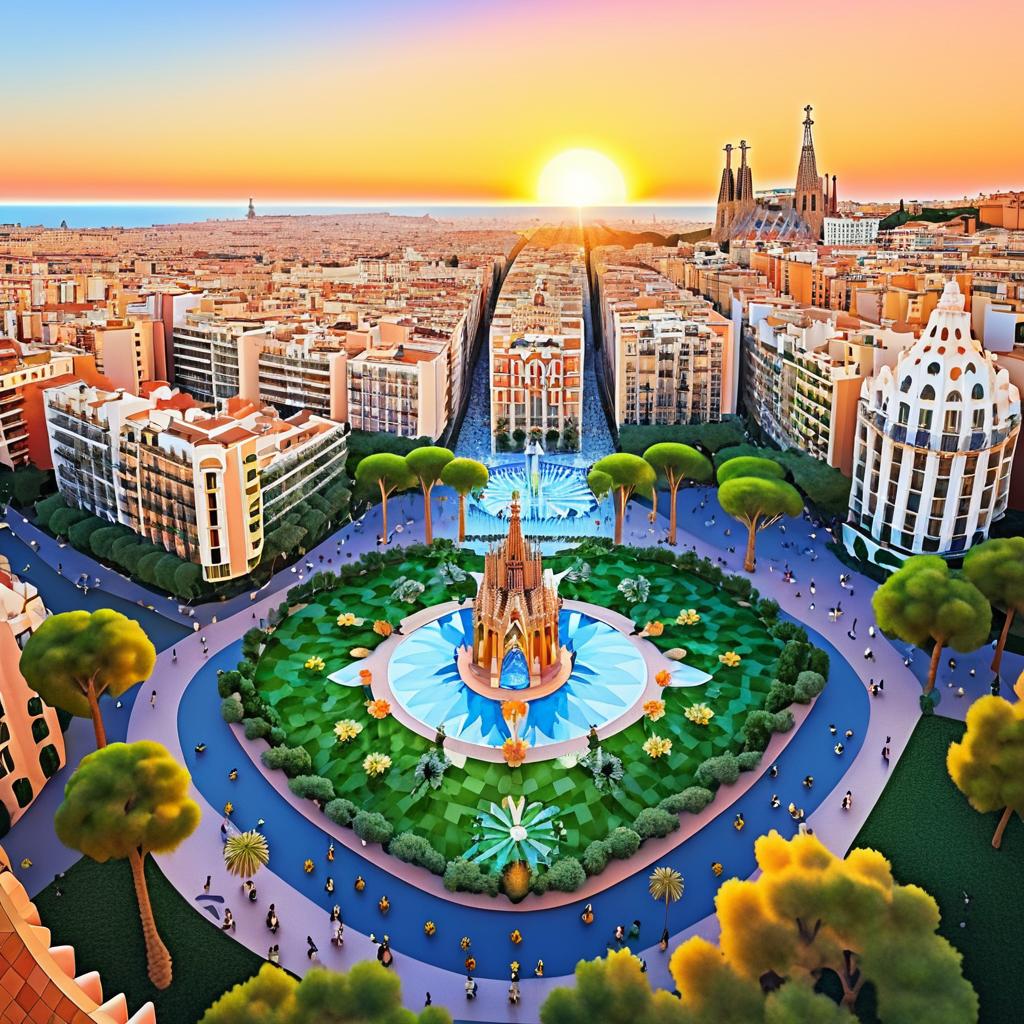 Barcelona Sunset: Iconic Landmarks Illustrated