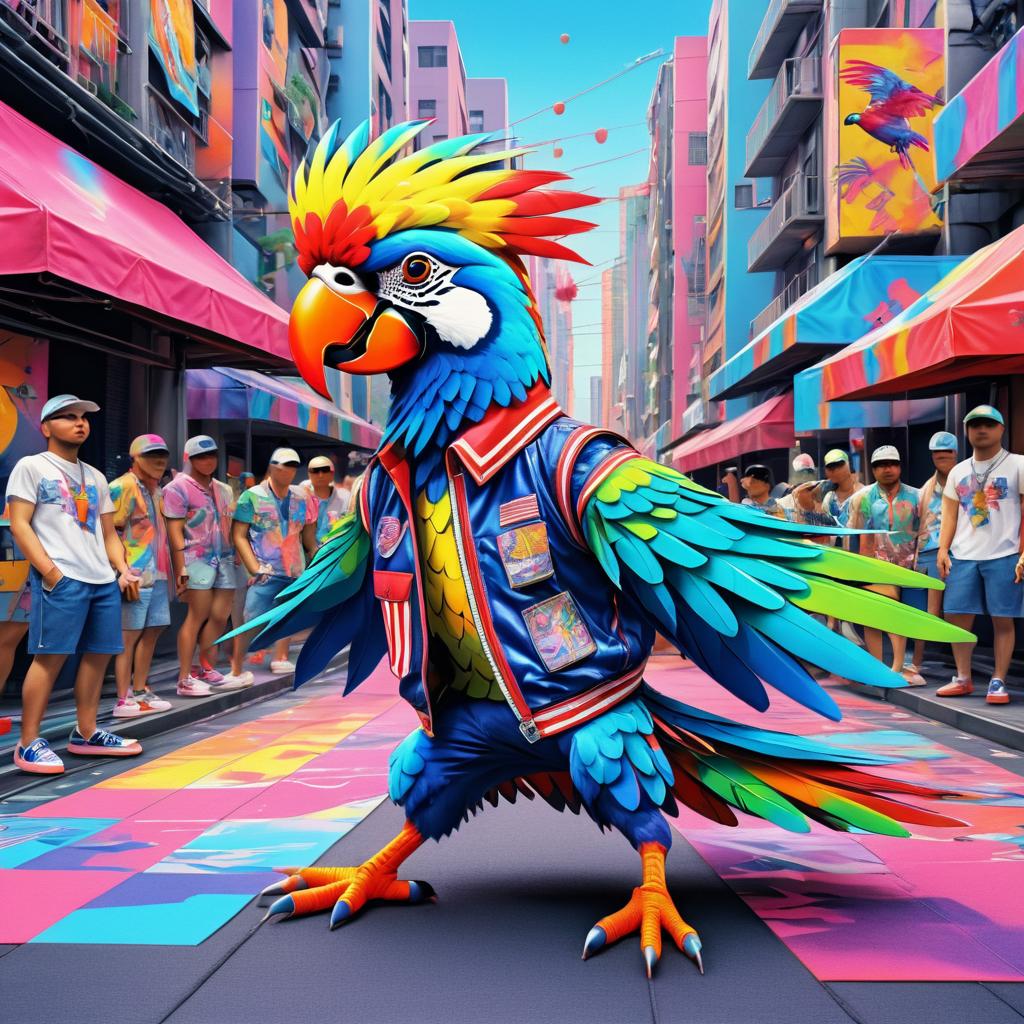 Vibrant Pop Art Parrot in Cyberpunk Japan