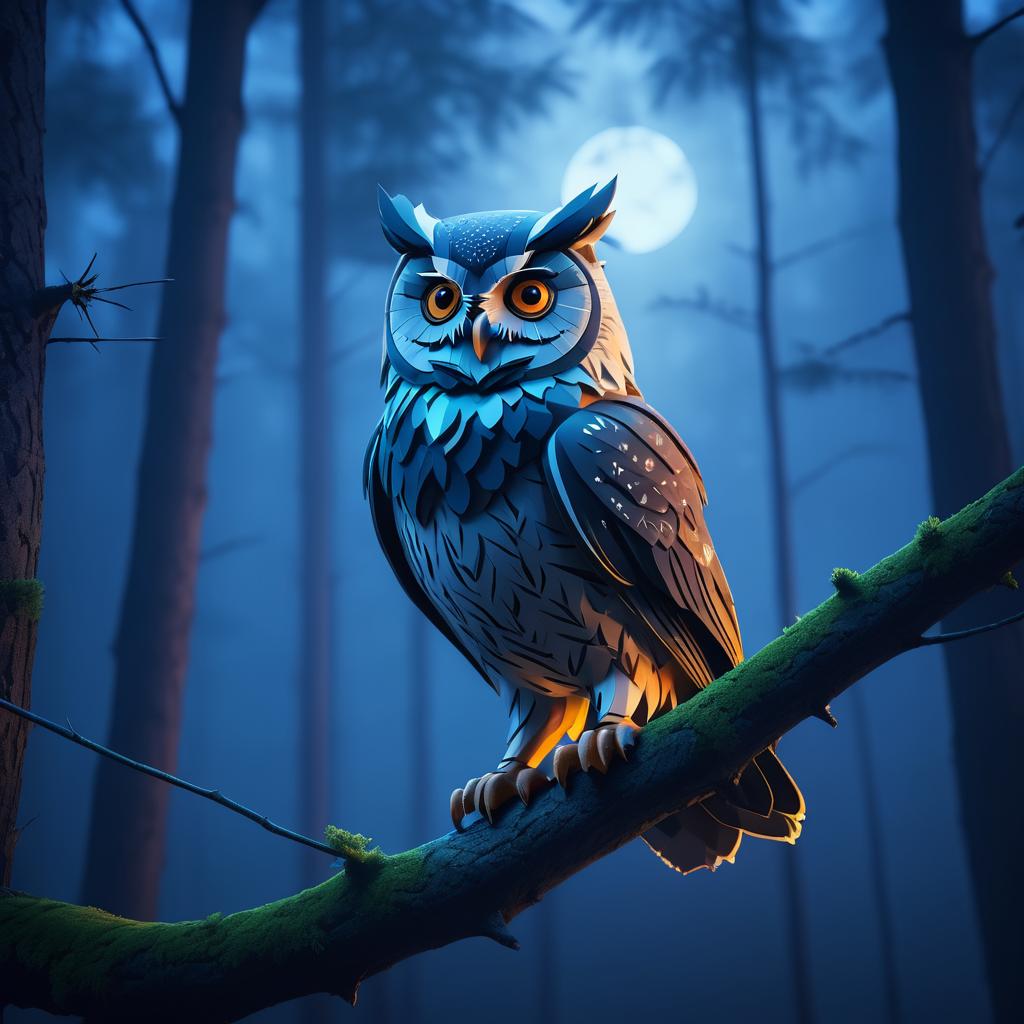 Majestic Owl in Twilight Forest Scene