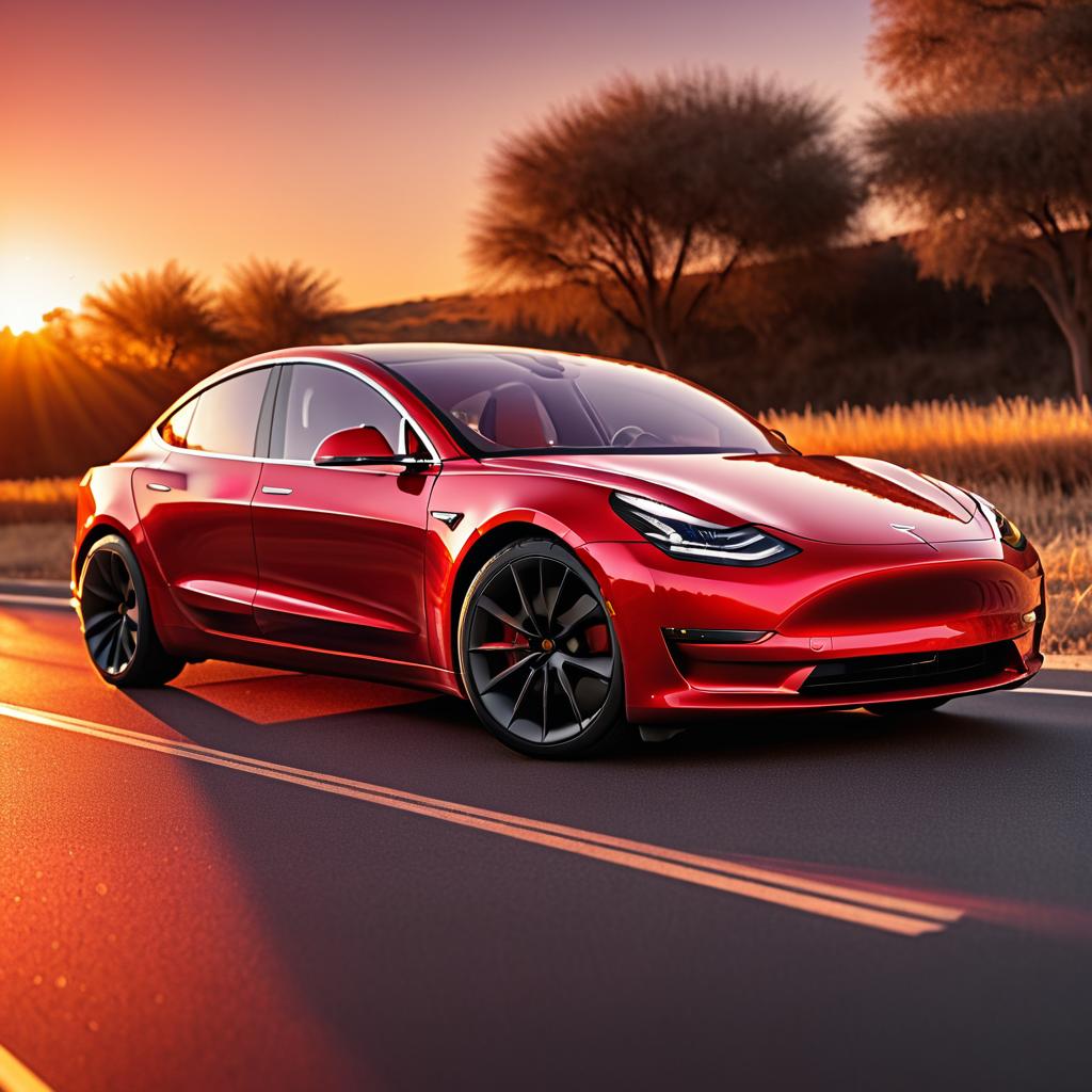 Stunning Red Tesla Model 3 Photography