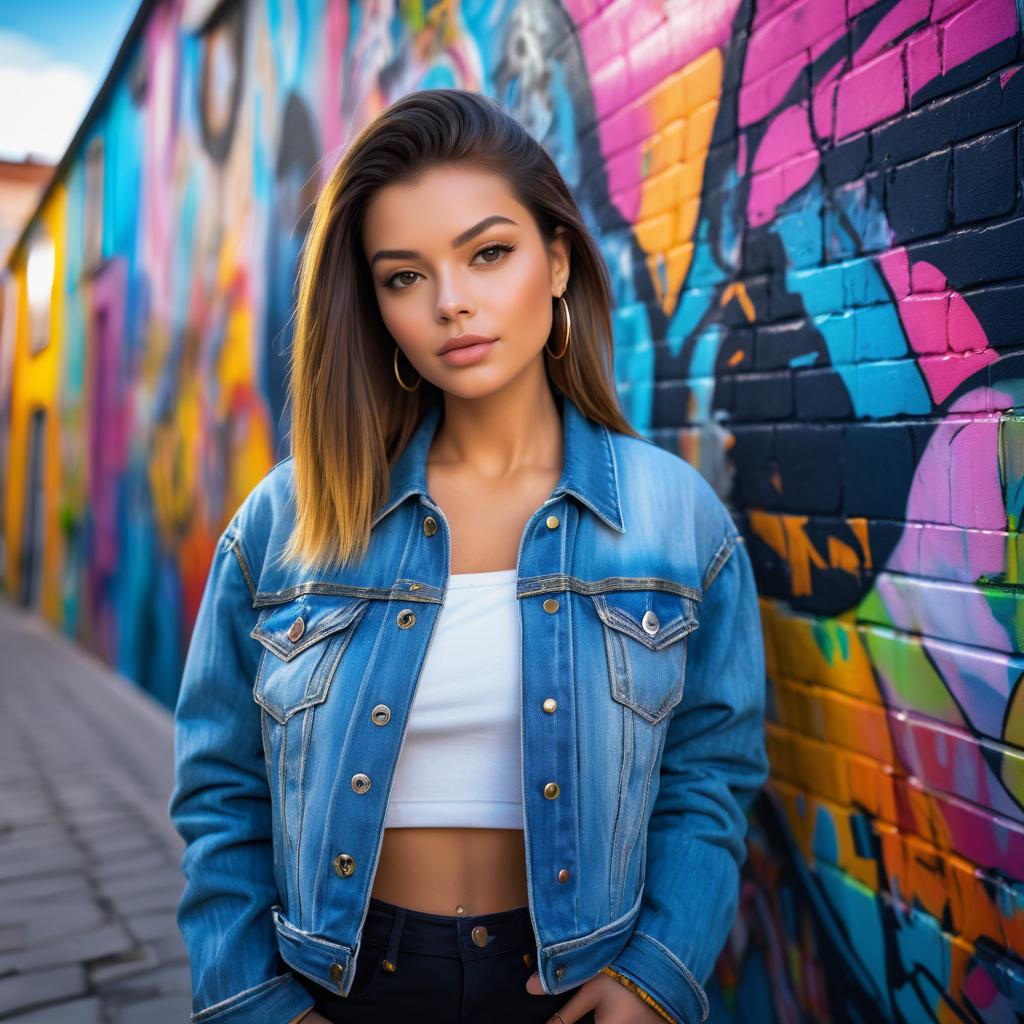 Vibrant Street Art Portrait of a Young Woman