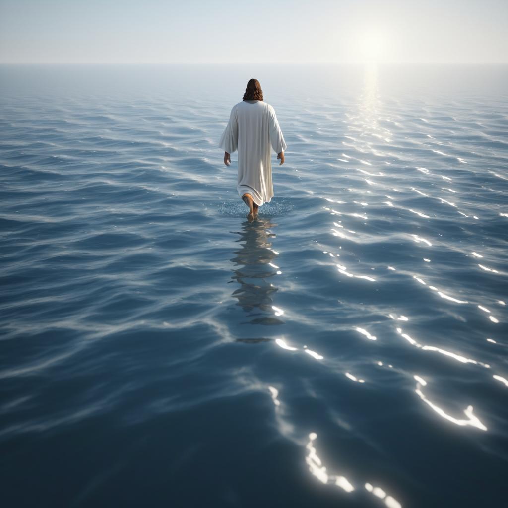 Realistic Jesus Walking on Calm Water