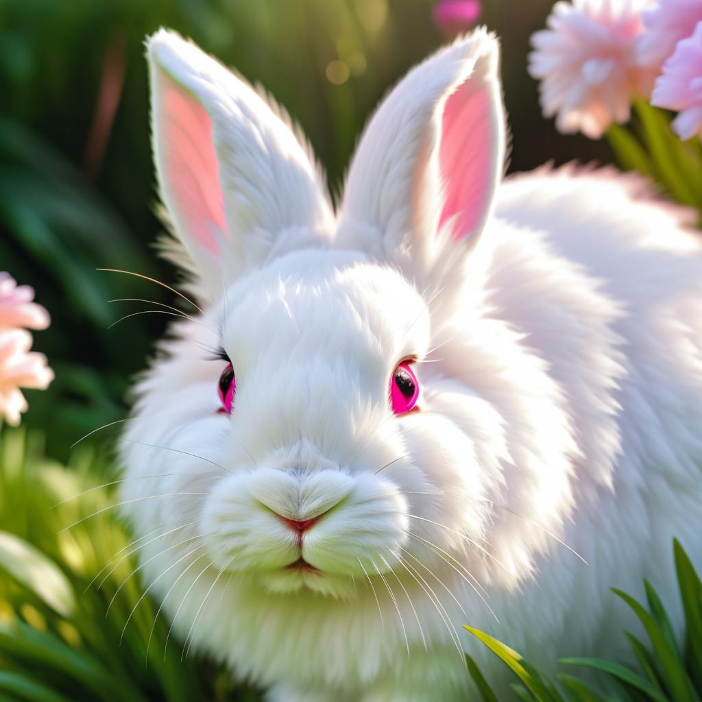 Close-Up of a Fluffy White Rabbit