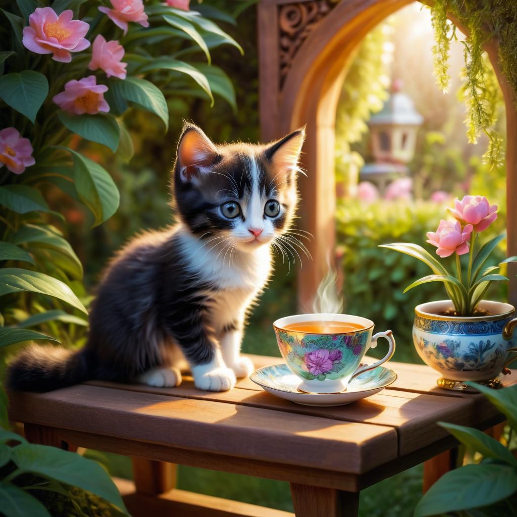 Whimsical Kitten Tea Time Adventure