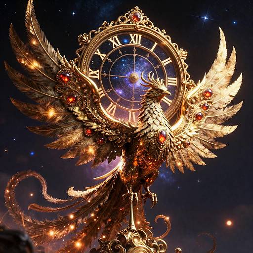 Celestial Clockwork Phoenix with Baroque Filigree