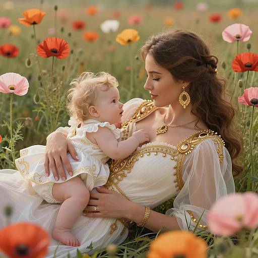 Mother and Baby in Poppy Field