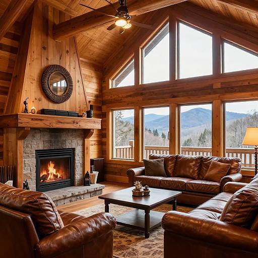 Cozy Rustic Cabin Interior with Fireplace