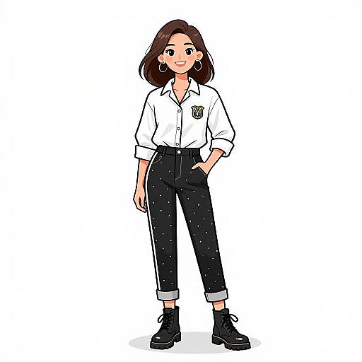 Smiling Woman in Stylish Casual Outfit