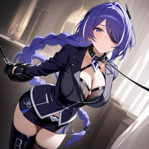 Anime Woman in Black Dress and Blindfold