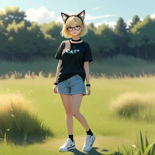 Carefree Girl in a Grassy Field